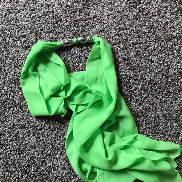 Scarf/ shawl sheer lime green with silver decor - Picture 2 of 4